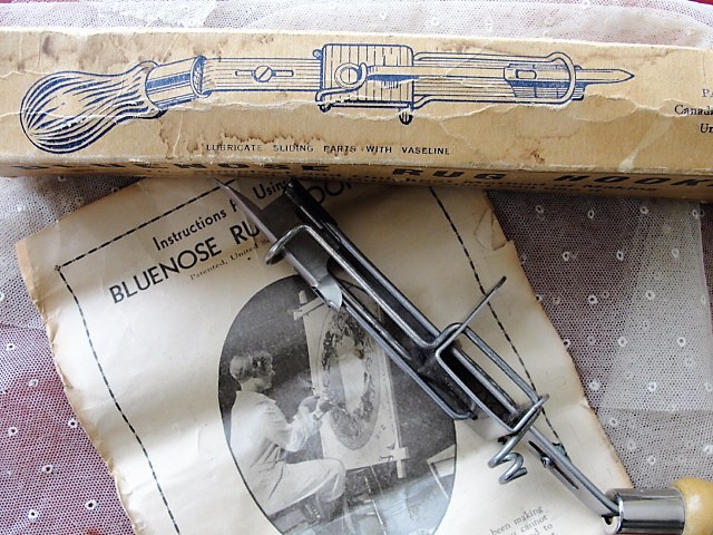 BlueNose Rug Hook Tool Original Box and Instructions For Making Hooked Rugs  Mats Collectible Craft Tool
