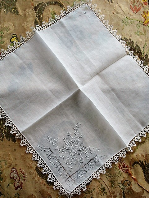 Antique wedding handkerchief Tatting hand made tatted Lace