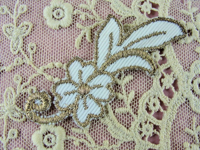 Lovely Vintage Small French Applique Rich Gold Metallic Thread Aged Glitter Embroidery Lame Perfect For Hats Flapper Head Bands etc