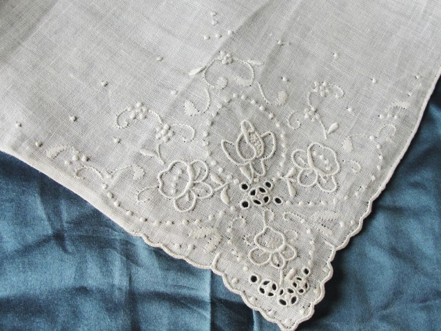 30s Vintage MADEIRA Hand Embroidered Hankie Handkerchief White Work ...