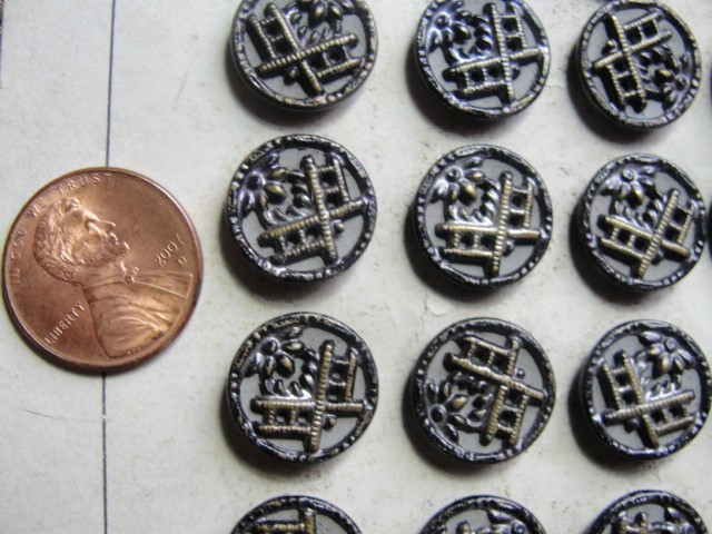 Antique French Metal Victorian Fancy Buttons Set of 24 On Original Card Highly Detailed Design Perfect For French Bebe Dolls,Victorian clothing,Jewelry etc