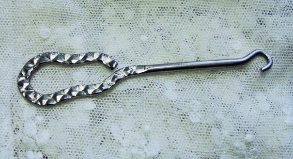 Antique Victorian Button Hook Small Silver Metal Hook Decorative