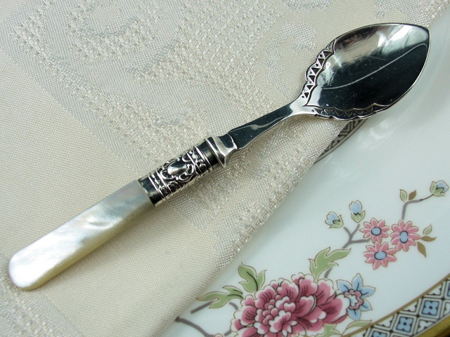 LOVELY SMALL SILVER SPOON LUSTROUS MOTHER of PEARL HANDLE