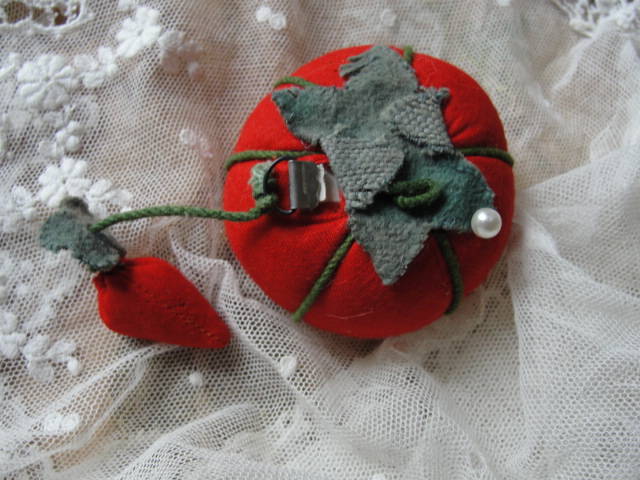 Wonderful Vintage Tomato Pin Cushion,Tape Measure and Strawberry Emery Made In Japan Collectible Sewing Tool