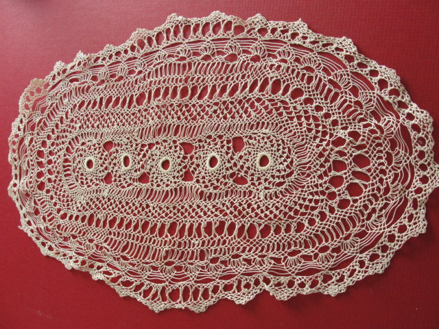 ANTIQUE Hand Knotted Lace Oval Doily Beautiful Example of fine Workmanship Frame It