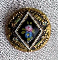 ANTIQUE FRENCH ENAMEL BUTTON PINK ROSES