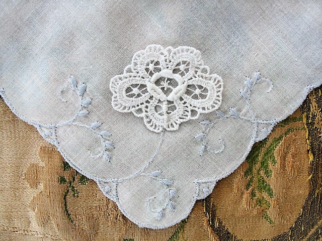 LOVELY Baby Blue Embroidery Vintage Hankie Handkerchief Lace Applique Wedding Bridal Bridesmaid Special Hanky Something Blue