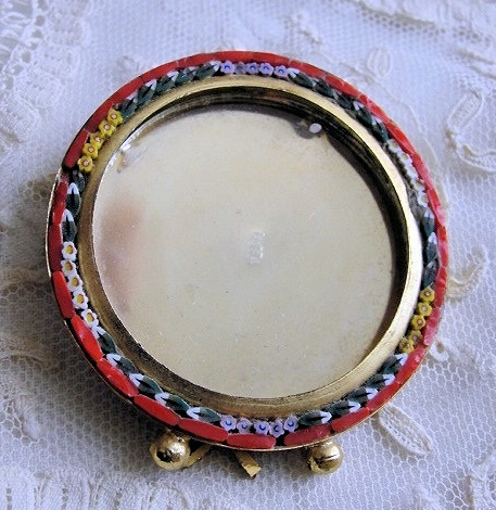 VINTAGE TINY ROUND FOOTED MOSAIC PHOTO FRAME 2 INCHES